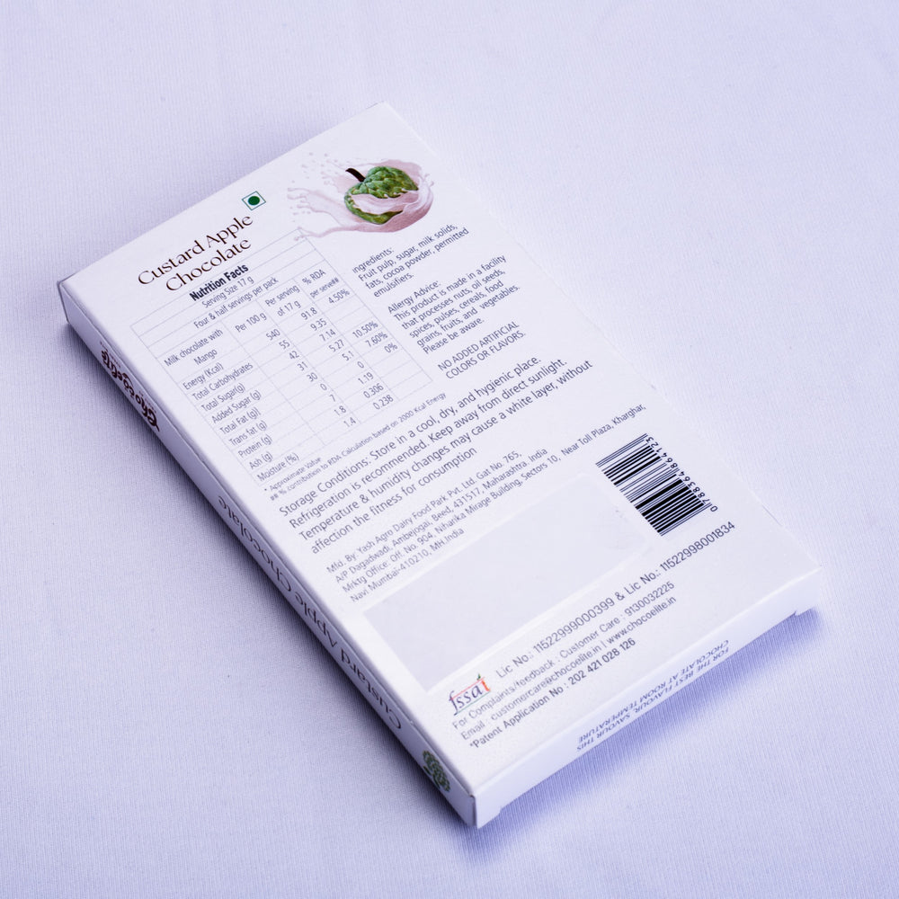 Custard apple real fruit white chocolate bar