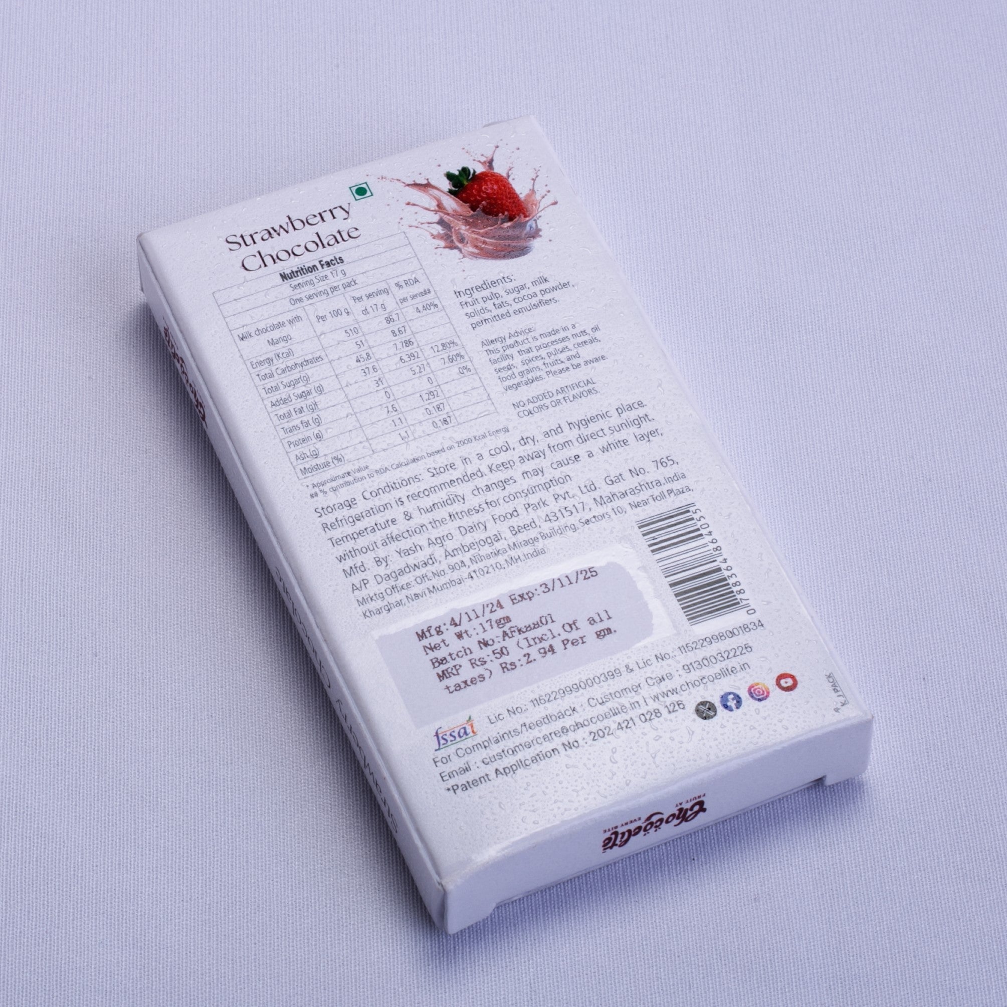 Real fruit strawberry milk chocolate bar