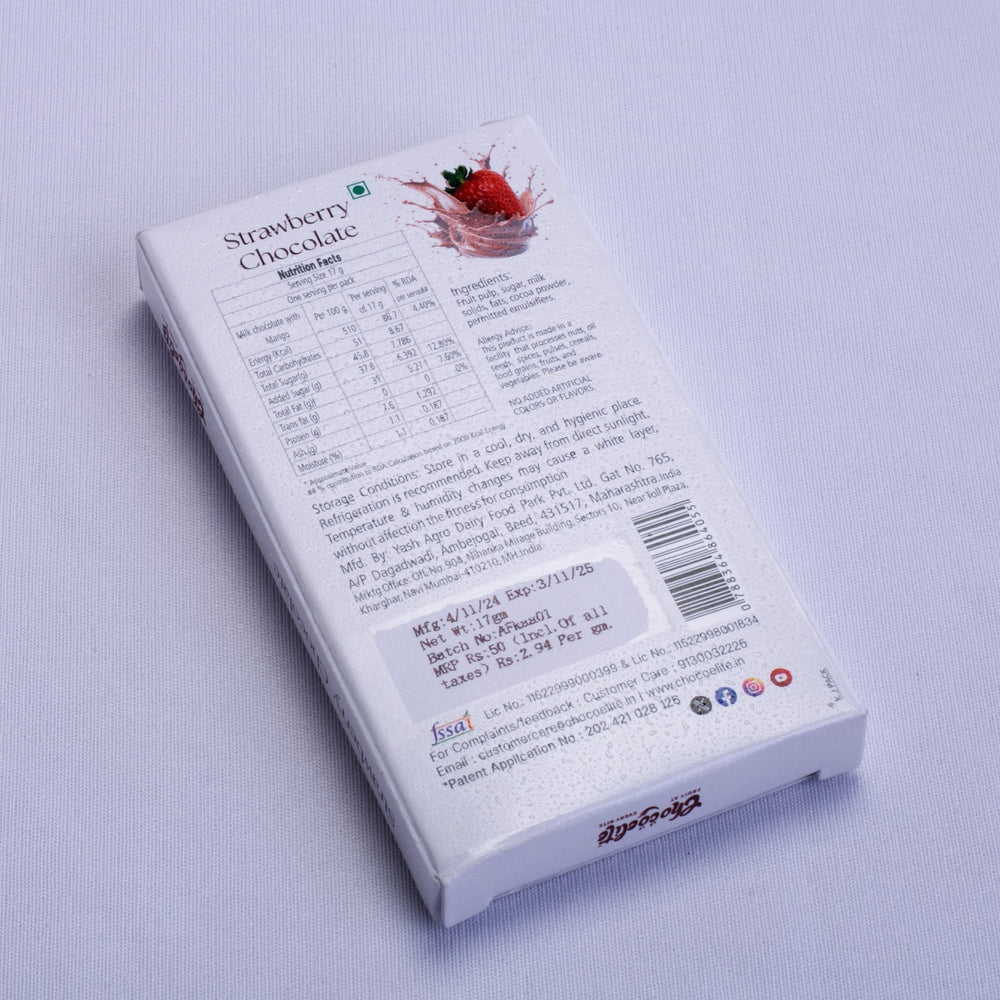 Real fruit strawberry milk chocolate bar